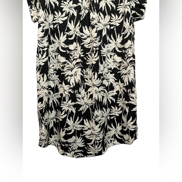 (nude) Italy Button Front Short Sleeve Tropical Black Cream Shirt Dress 44/US 8 - Picture 5 of 13